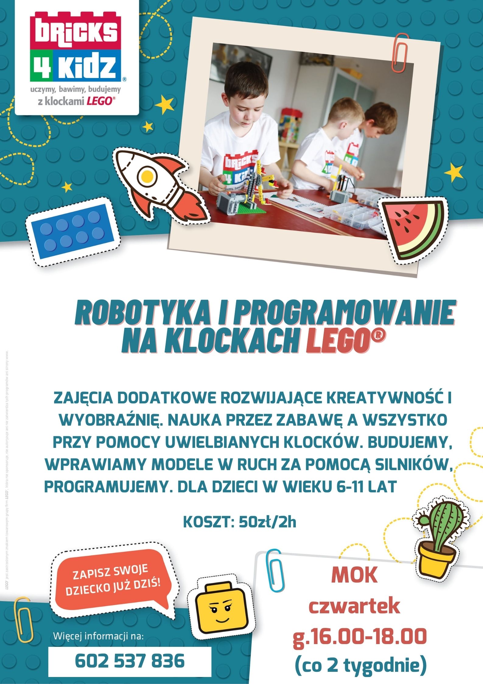 plakat promujący zajęcia robotyki i programowania na klockach lego